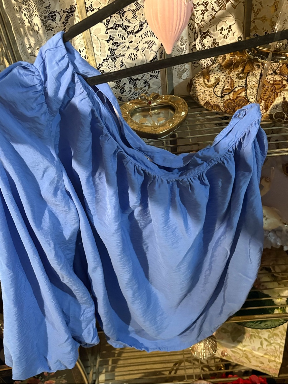 Women's Light Blue Off-Shoulder Peasant Blouse